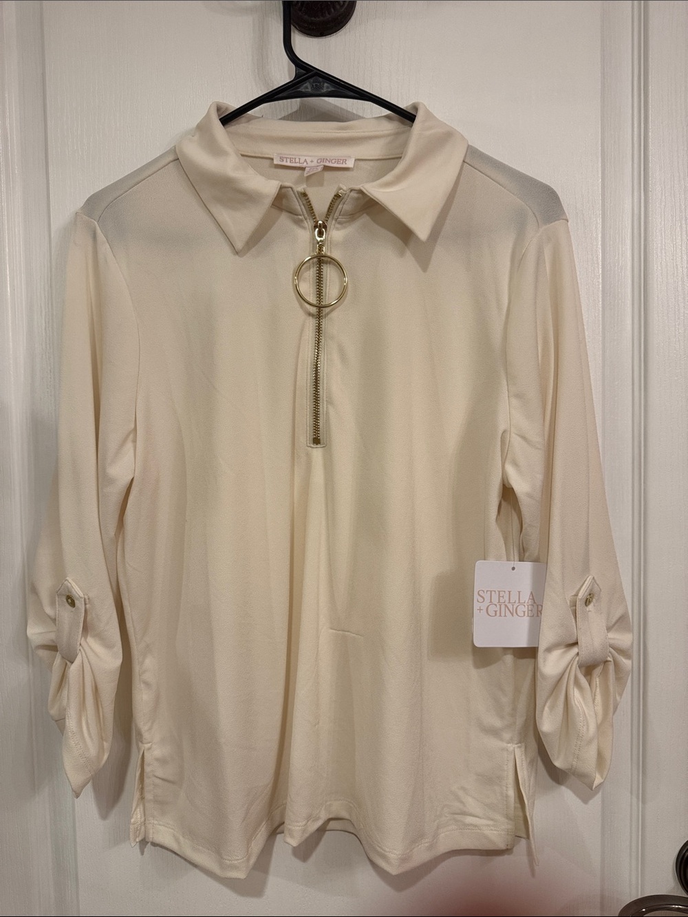 Cream Half-Zip Polo Blouse